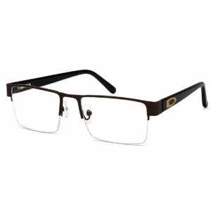 OPX-0384 Dark Brown Half Rim Metal Frames with Gold Detail | Optixxo