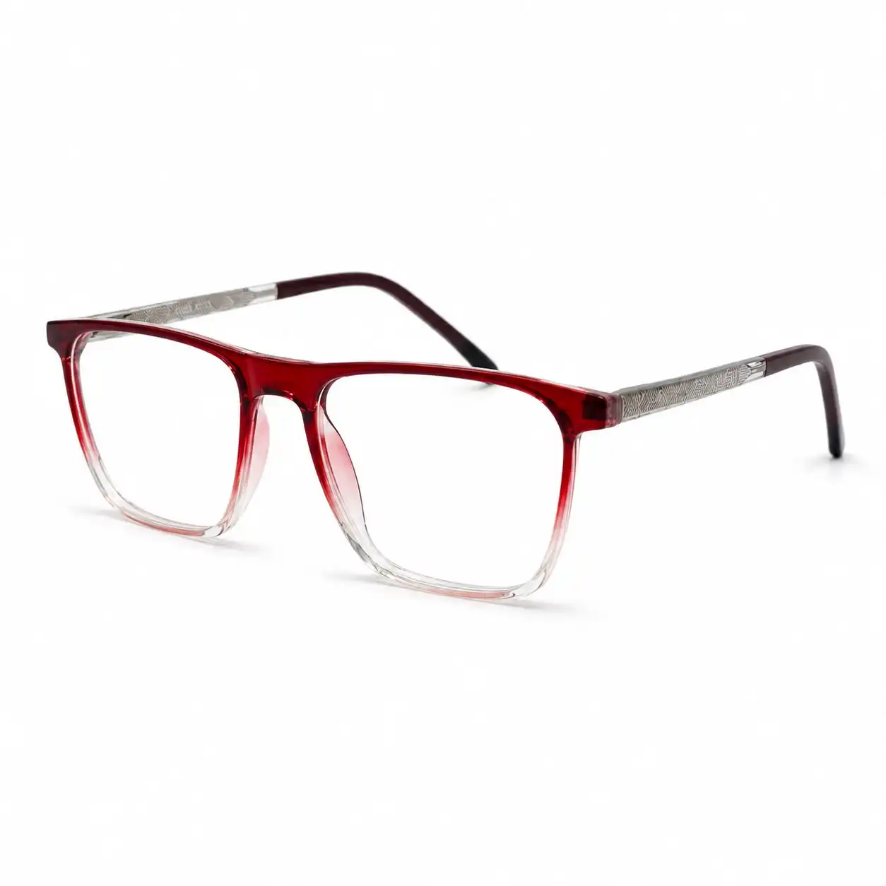 OPX-0430 Red Gradient Square Glasses with Patterned Metal Arms | Optixxo