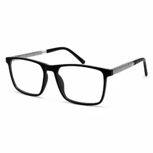 OPX-0439 Classic Black Square Glasses with Patterned Metal Arms | Optixxo